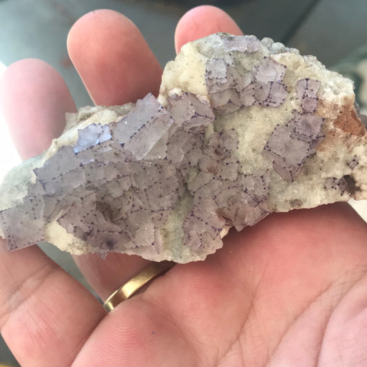 Purple sided fluorite on calcite matrix Janis Joplin