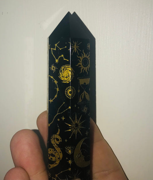 Black Obsidian Chakra Tower Gold