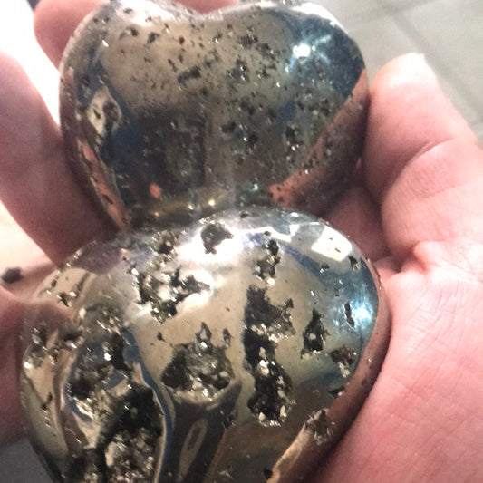 Mario two pyrite hearts and red diamond calcite