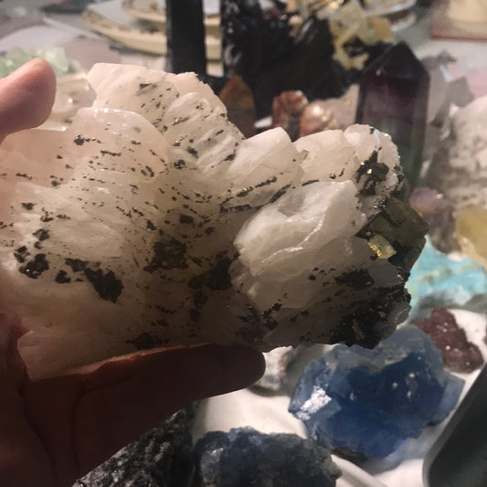 Pink Calcite with Pyrite Tina