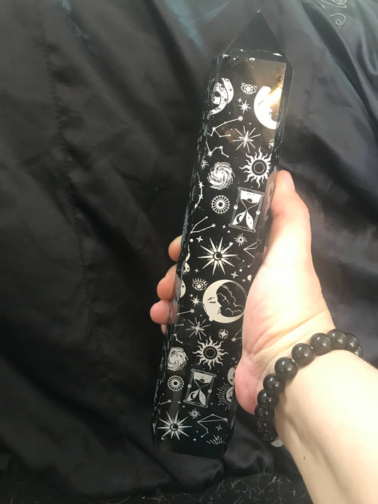 Large Obsidian Tower silver markings
