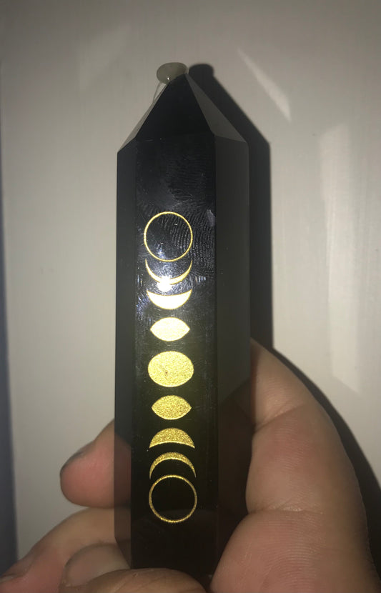 Black Obsidian Chakra Tower Moon